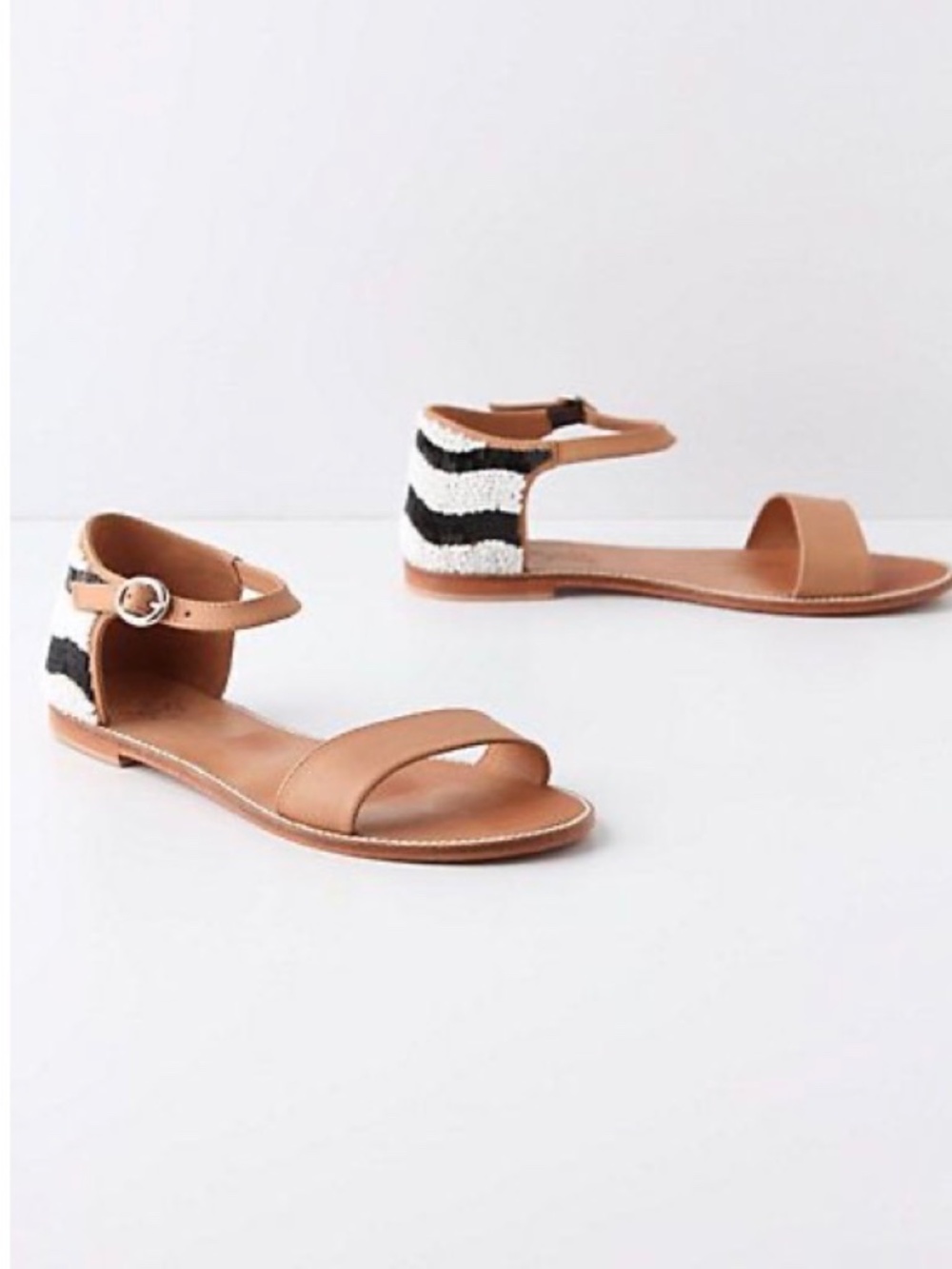 Anthropologie Miss Albright Tan Leather Sandal Zebra Stripe Beaded Heel SZ 8 (7)